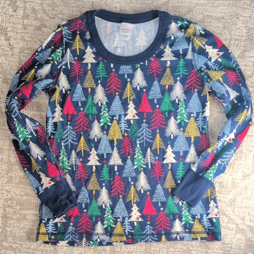 Hanna Andersson Women's L Navy Long-Sleeve Top with Colorful Tree Print
